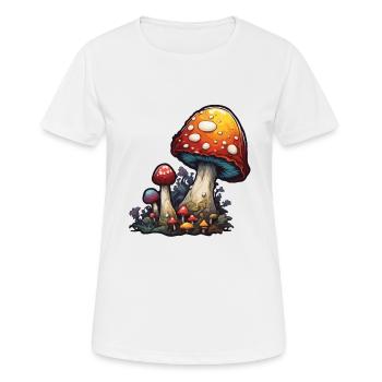 Pilz / Mushroom / Wiese / Wald / Goa / Psy - Frauen T-Shirt atmungsaktiv - Weiß - Vorne - AI Model Female 172 dark (172cm)