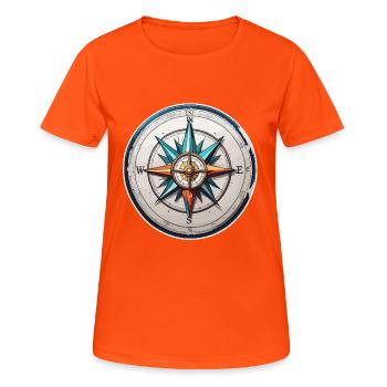 Compass / Cardinal Direction / Travel / Survival - Women's Breathable T-Shirt - neon orange - Front - AI Model Female 172 dark (172cm)
