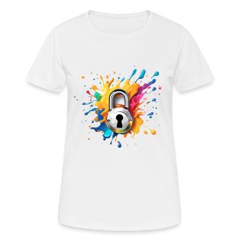 Serrure d’épaule / Clé / Serrure de coeur / Motif - T-shirt respirant Femme - blanc - Devant - AI Model Female 172 dark (172cm)