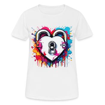 Serrure d’épaule / Clé / Serrure de coeur / Motif - T-shirt respirant Femme - blanc - Devant - AI Model Female 172 dark (172cm)