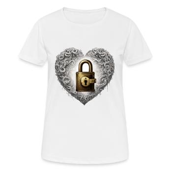 Serrure d’épaule / Clé / Serrure de coeur / Motif - T-shirt respirant Femme - blanc - Devant - AI Model Female 172 dark (172cm)