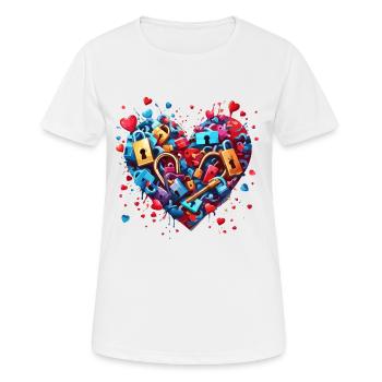 Serrure d’épaule / Clé / Serrure de coeur / Motif - T-shirt respirant Femme - blanc - Devant - AI Model Female 172 dark (172cm)