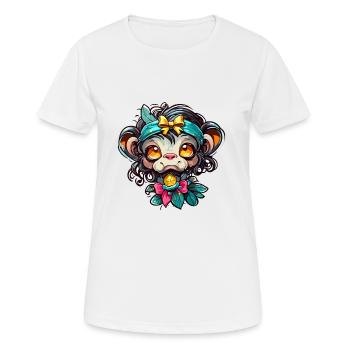 Cute Monkey / Monkey Girl / Cute / Hair Bow - Women's Breathable T-Shirt - white - Front - AI Model Female 172 dark (172cm)