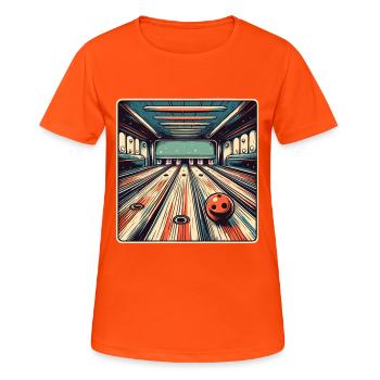 Bowling / Kegeln / Bowlingbahn / Pin / Strike - Frauen T-Shirt atmungsaktiv - Neonorange - Vorne - AI Model Female 172 dark (172cm)