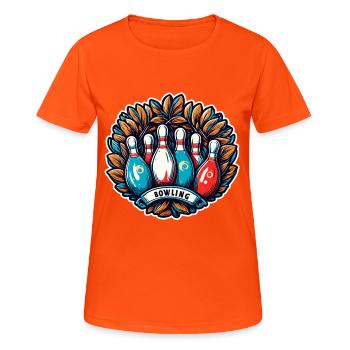 Bowling / Kegeln / Bowlingbahn / Pin / Strike - Frauen T-Shirt atmungsaktiv - Neonorange - Vorne - AI Model Female 172 dark (172cm)