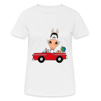 PFERD - AUTO - REISE - TIER - FUN - Frauen T-Shirt atmungsaktiv - Weiß - Vorne - AI Model Female 172 dark (172cm)