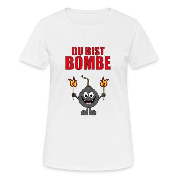 BOMBE - DU BIST BOMBE - Frauen T-Shirt atmungsaktiv - Weiß - Vorne - AI Model Female 172 dark (172cm)