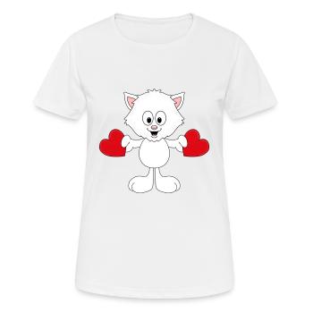 KATZE - CAT - LIEBE - LOVE - HERZEN - TIER - Frauen T-Shirt atmungsaktiv - Weiß - Vorne - AI Model Female 172 dark (172cm)