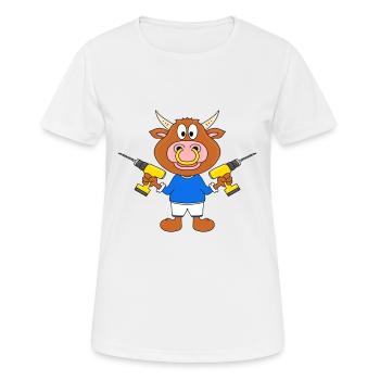 BULLE - HANDWERKER - BOHRER - BAUSTELLE - BERUF - Frauen T-Shirt atmungsaktiv - Weiß - Vorne - AI Model Female 172 dark (172cm)