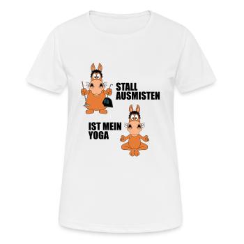 PFERD - STALL AUSMISTEN IST MEIN YOGA - Frauen T-Shirt atmungsaktiv - Weiß - Vorne - AI Model Female 172 dark (172cm)
