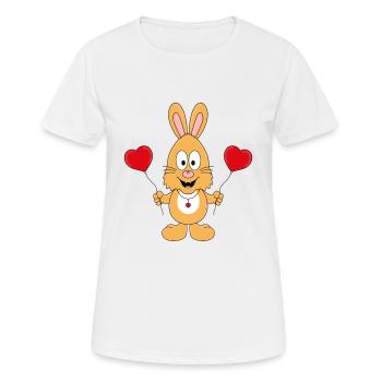HASE - LUFTBALLONS - HERZEN - LIEBE - LOVE - Frauen T-Shirt atmungsaktiv - Weiß - Vorne - AI Model Female 172 dark (172cm)