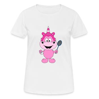EINHORN - FEDERBALL - BADMINTON - SPORT - FUN - Frauen T-Shirt atmungsaktiv - Weiß - Vorne - AI Model Female 172 dark (172cm)