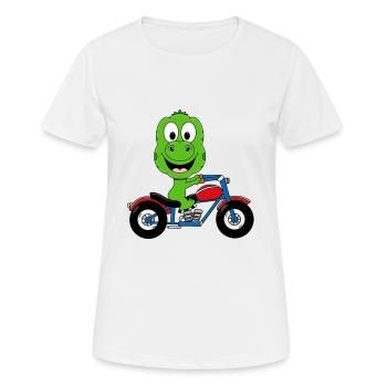DINOSAURIER - MOTORRAD - BIKER - MOTORSPORT - Frauen T-Shirt atmungsaktiv - Weiß - Vorne - AI Model Female 172 dark (172cm)