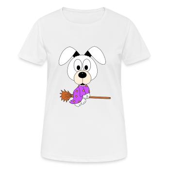 HUND - HEXENBESEN - HEXE - HALLOWEEN - TIER - FUN - Frauen T-Shirt atmungsaktiv - Weiß - Vorne - AI Model Female 172 dark (172cm)