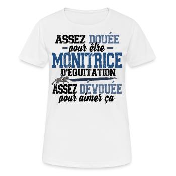 Monitrice d'équitation Métier Cheval Equestre - T-shirt respirant Femme - blanc - Devant - AI Model Female 172 dark (172cm)