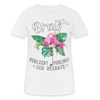 Braut Flamingo verliebt verlobt ich heirate jga - Frauen T-Shirt atmungsaktiv - Weiß - Vorne - AI Model Female 172 dark (172cm)