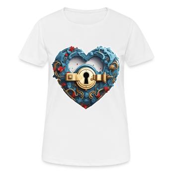 Serrure d’épaule / Clé / Serrure de coeur / Motif - T-shirt respirant Femme - blanc - Devant - AI Model Female 172 dark (172cm)