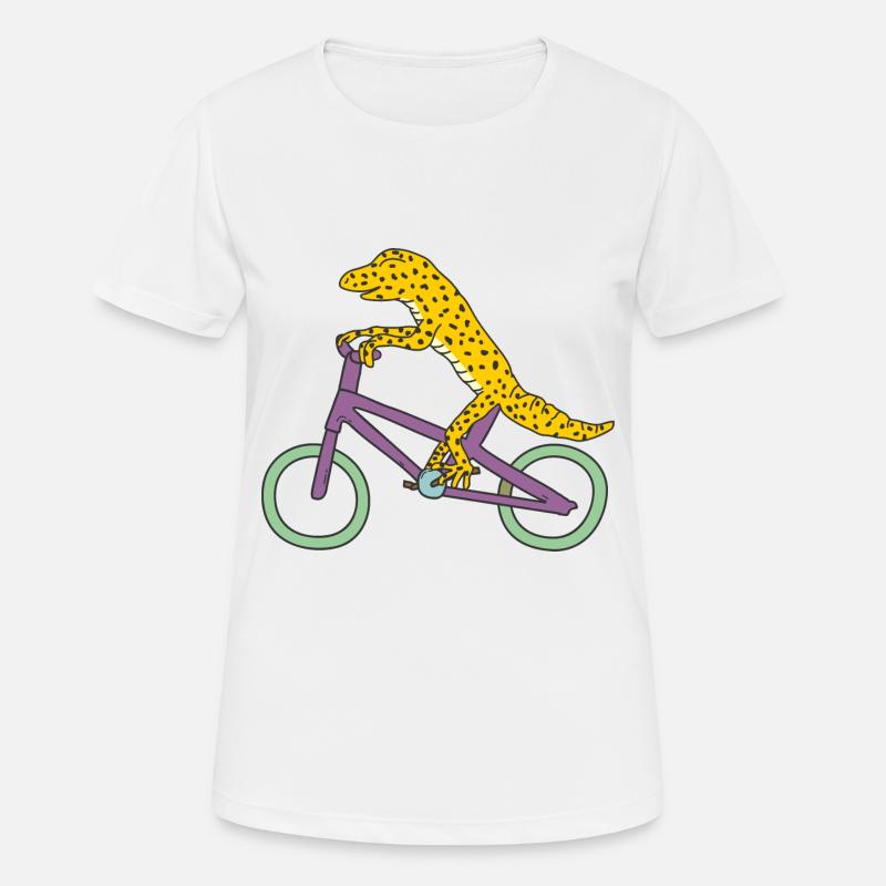 Funny Reptile Leopard Gecko Rides Bicycle - Women's Breathable T-Shirt - white