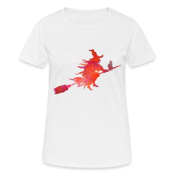 Witch on bee with cat - Women's Breathable T-Shirt - white - Front - AI Model Female 172 dark (172cm)