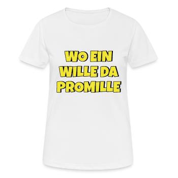 Lustiger Trinkspruch Wo ein Wille da Promille Bier - Frauen T-Shirt atmungsaktiv - Weiß - Vorne - AI Model Female 172 dark (172cm)