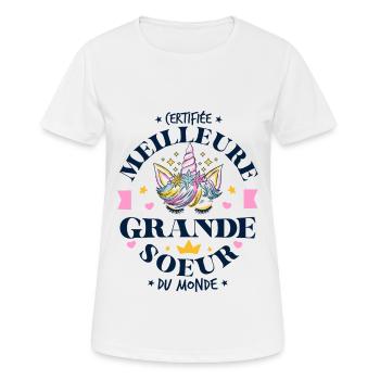 Certifiée Meilleure Grande Soeur du Monde - T-shirt respirant Femme - blanc - Devant - AI Model Female 172 dark (172cm)
