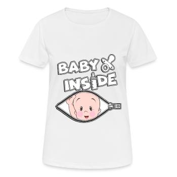 Grossesse bébé ventre enfant arrive - T-shirt respirant Femme - blanc - Devant - AI Model Female 172 dark (172cm)