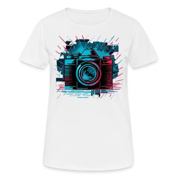 Appareil photo coloré avec effet d’éclaboussure - T-shirt respirant Femme - blanc - Devant - AI Model Female 172 dark (172cm)