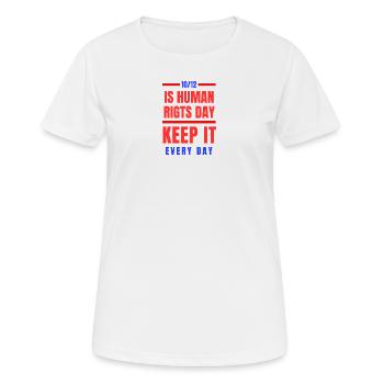 10/12 Menschenrechte - Frauen T-Shirt atmungsaktiv - Weiß - Vorne - AI Model Female 172 dark (172cm)