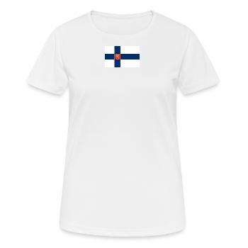 Staatsflagge von Finnland (klein) - Frauen T-Shirt atmungsaktiv - Weiß - Vorne - AI Model Female 172 dark (172cm)