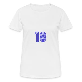 18. 18 ANS. 18e ANNIVERSAIRE. ANNIVERSAIRE 18 ANS. - T-shirt respirant Femme - blanc - Devant - AI Model Female 172 dark (172cm)