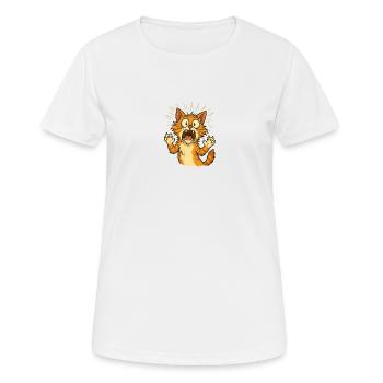 Chat Peur Hilarante - Dessin Cartoon Drôle - T-shirt respirant Femme - blanc - Devant - AI Model Female 172 dark (172cm)