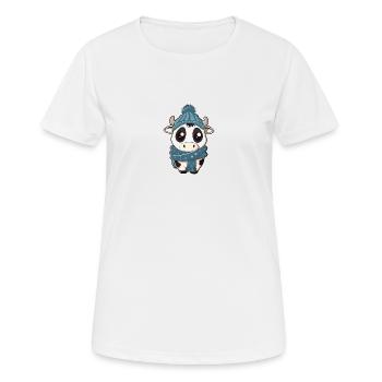 Vache mignonne avec écharpe et chapeau pompon – Mignon - T-shirt respirant Femme - blanc - Devant - AI Model Female 172 dark (172cm)