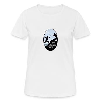 give what.........by 2FettDesign - Frauen T-Shirt atmungsaktiv - Weiß - Vorne - AI Model Female 172 dark (172cm)
