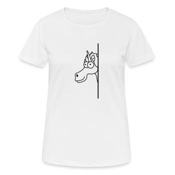 Lustiges verrücktes Cartoon Comic Einhorn - Frauen T-Shirt atmungsaktiv - Weiß - Vorne - AI Model Female 172 dark (172cm)