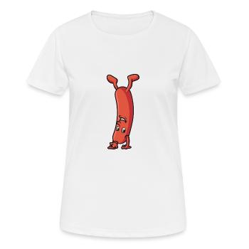 Saucisse qui fait un support à main - T-shirt respirant Femme - blanc - Devant - AI Model Female 172 dark (172cm)