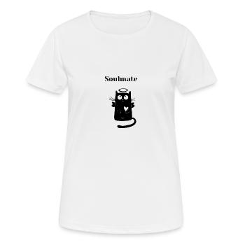 Soulmate schwarze Katze mit Herz + Heiligenschein - Frauen T-Shirt atmungsaktiv - Weiß - Vorne - AI Model Female 172 dark (172cm)