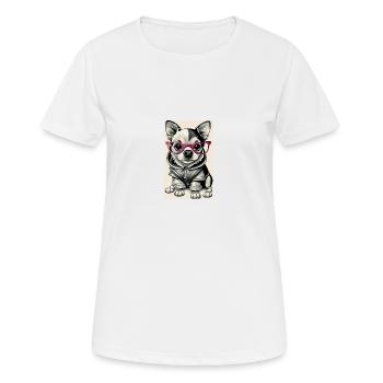 black and white dog pink glasses - Women's Breathable T-Shirt - white - Front - AI Model Female 172 dark (172cm)