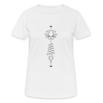 Unalome Lotus Mond, filigran Schwarz, boho style - Frauen T-Shirt atmungsaktiv - Weiß - Vorne - AI Model Female 172 dark (172cm)