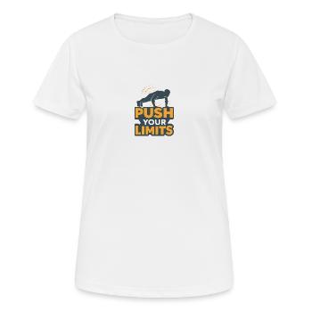 Push Your Limits Workout Shirt - Frauen T-Shirt atmungsaktiv - Weiß - Vorne - AI Model Female 172 dark (172cm)