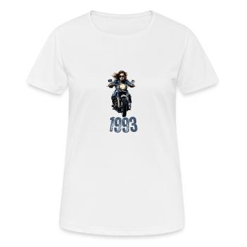 1993, Motorrad, Frau - Frauen T-Shirt atmungsaktiv - Weiß - Vorne - AI Model Female 172 dark (172cm)