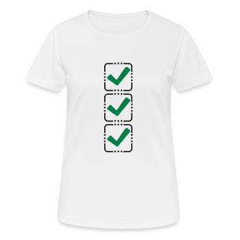 3 Haken Buttons - Frauen T-Shirt atmungsaktiv - Weiß - Vorne - AI Model Female 172 dark (172cm)
