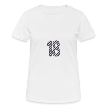 18. 18 ANS. 18e ANNIVERSAIRE. ANNIVERSAIRE 18 ANS. - T-shirt respirant Femme - blanc - Devant - AI Model Female 172 dark (172cm)