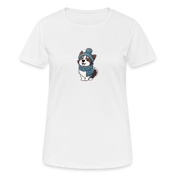 Chien mignon avec écharpe et chapeau à pompon. - T-shirt respirant Femme - blanc - Devant - AI Model Female 172 dark (172cm)