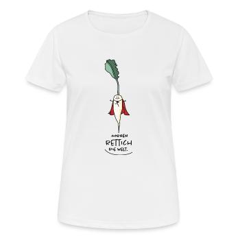 Lustiger Rettich als Retter und Held - Frauen T-Shirt atmungsaktiv - Weiß - Vorne - AI Model Female 172 dark (172cm)