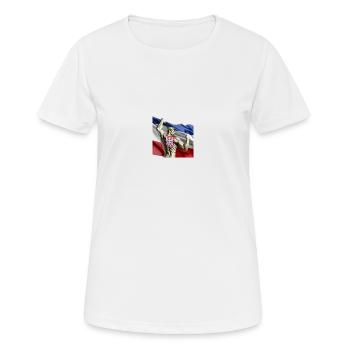 Muskelmann hält Serbische Flagge - Frauen T-Shirt atmungsaktiv - Weiß - Vorne - AI Model Female 172 dark (172cm)