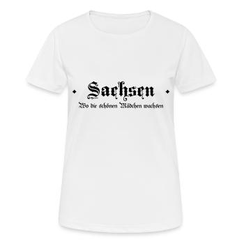 Sachsen, wo die schönen Mädchen wachsen - Frauen T-Shirt atmungsaktiv - Weiß - Vorne - AI Model Female 172 dark (172cm)