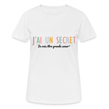 Ich habe ein Geheimnis, ich werde eine große Schwester sein - Frauen T-Shirt atmungsaktiv - Weiß - Vorne - AI Model Female 172 dark (172cm)