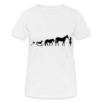 Evolution Pferdemädchen - Farbwechsel - Frauen T-Shirt atmungsaktiv - Weiß - Vorne - AI Model Female 172 dark (172cm)