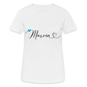 Marvin Last name First name Calligraphy heart - Women's Breathable T-Shirt - white - Front - AI Model Female 172 dark (172cm)