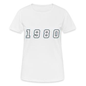 Numéro de l’année 1980 - T-shirt respirant Femme - blanc - Devant - AI Model Female 172 dark (172cm)